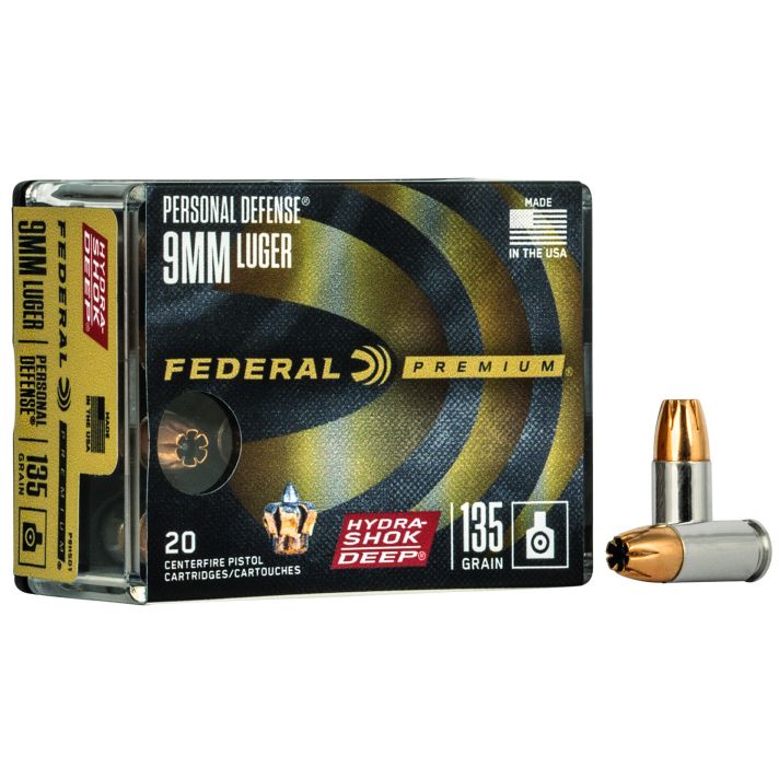 Federal P9HSD1 Premium Personal Defense 9mmLuger 135gr Hydra-Shok Deep Hollow Point 20 Per Box/10 Case