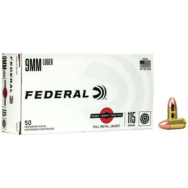 Federal RTP9115 Range & Target9mmLuger 115gr Full Metal Jacket 50 Per Box/20 Case