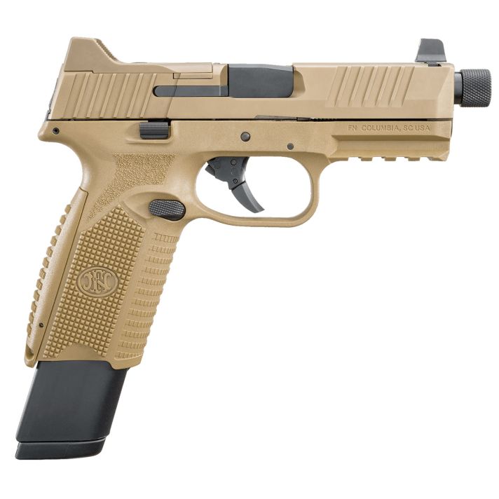 FN 66100373 509T9mm Luger 17+1/24+1 4.50" Black Steel Threaded Barrel, Flat Dark Earth Optic Cut/Serrated Stainless Steel Slide, Flat Dark Earth Polymer Frame w/Picatinny Rail
