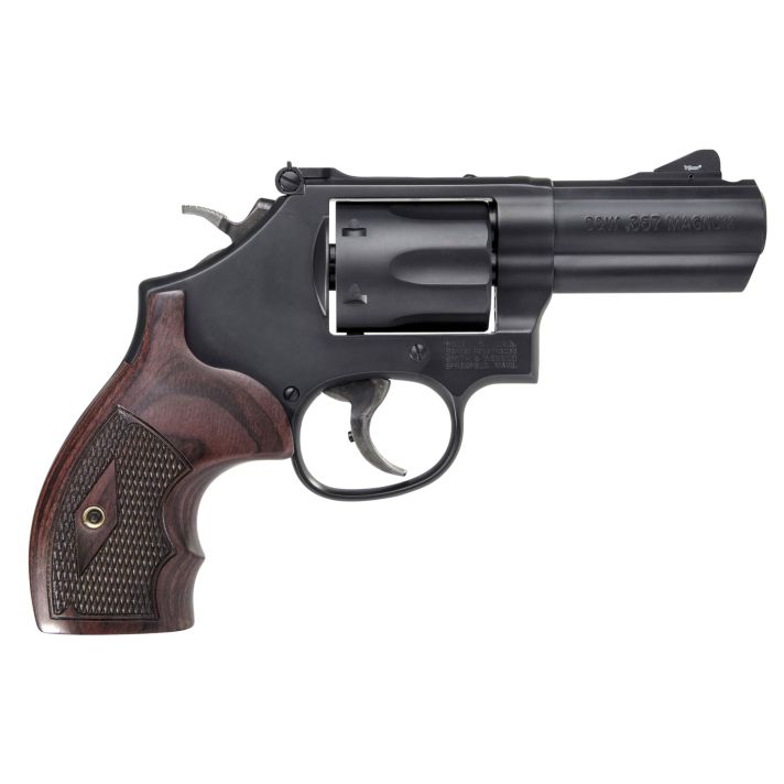 Smith & Wesson 12039 PC Model 19 Carry Comp K-Frame 357 Mag 38 S&W Spl +P 6 Shot 3" Black PowerPort Vented Barrel Black Cylinder Black Carbon Steel Frame Finger Grooved Wood Grip Exposed Hammer
