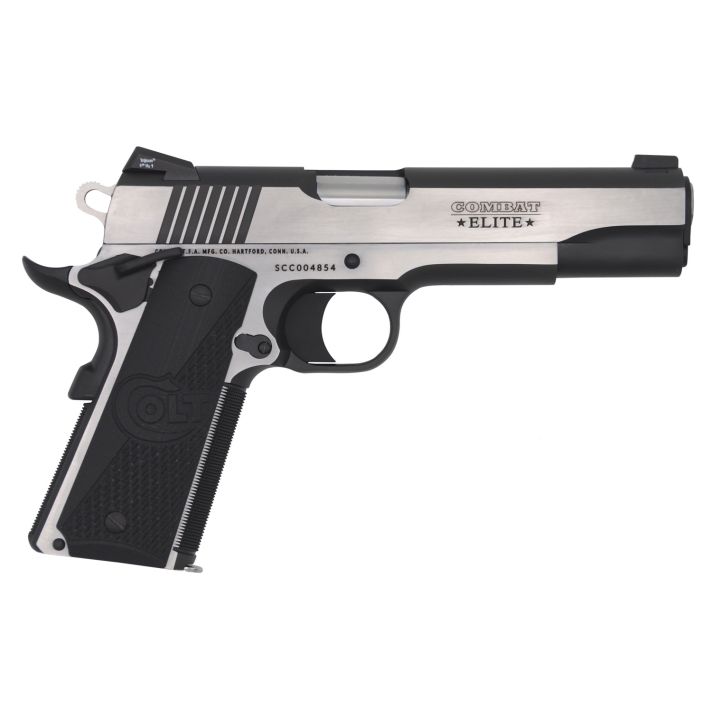 Colt Mfg O1070CE 1911 Combat Elite Government 45 ACP 5" 8+1 Overall Two-Tone Elite Finish Stainless Steel Frame & Slide with Half Checkered & Scalloped Black G10 Grip & Night Sights