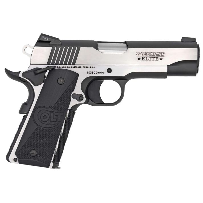 Colt Mfg O4082CE Combat Elite Commander 9mm Luger 8+1 4.25" Stainless Steel Barrel, Two-Tone Serrated Stainless Steel Slide & Frame w/Beavertail, Black Scalloped G10 Grip, Ambidextrous