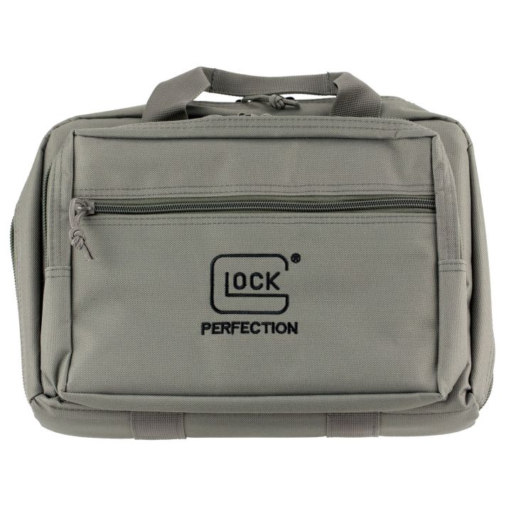 Glock AP60301 Double Pistol CaseDual Padded Compartments, 5 Internal Mag Holders, 3 Zippered Compartments, Carry Handle, Gray, 12.5"x9.5"x4.5"