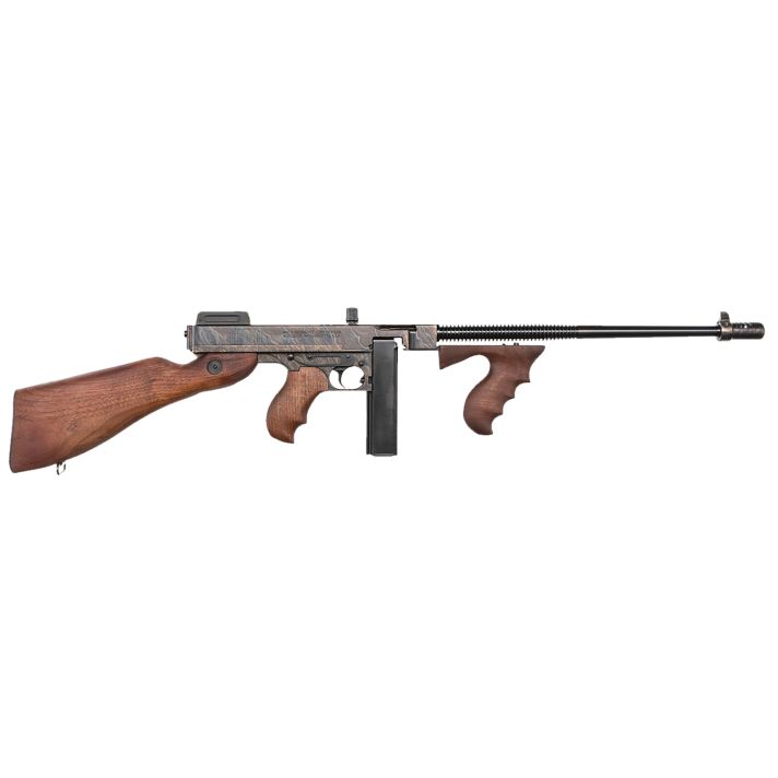 Thompson T1CH 1927A-1 Deluxe 45 ACP Caliber with 18" Barrel, 20+1 Capacity (Stick), Color Case Hardened Metal Finish, American Walnut Stock Wood Grip Right Hand