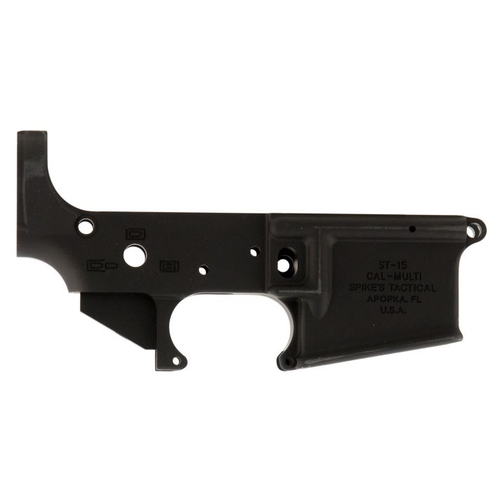 Spikes STLS045 No Logo Stripped Lower Receiver Multi-Caliber 7075-T6 Aluminum Black Anodized for AR-15