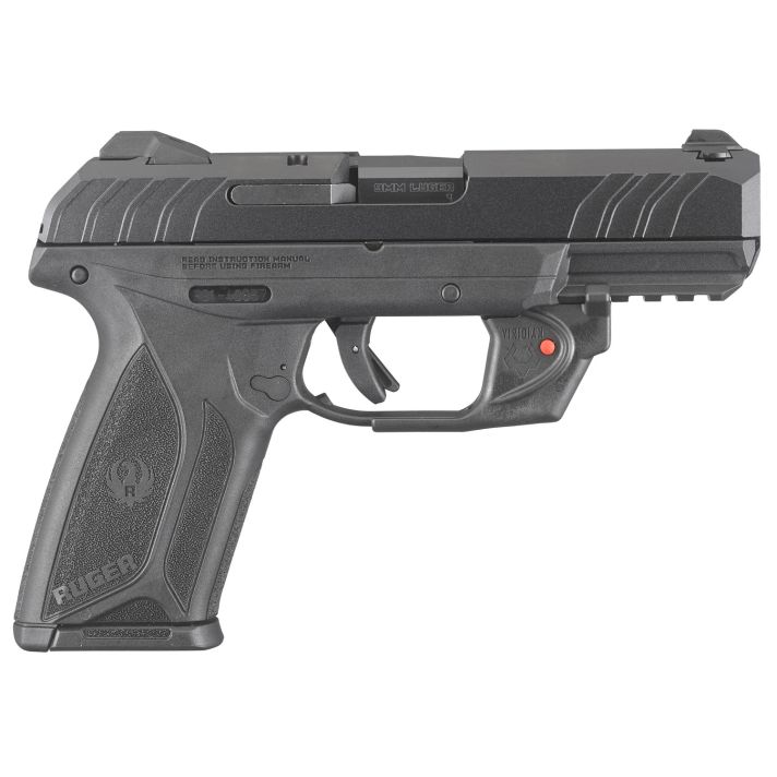Ruger 3816 Security-99mm Luger4" Barrel 15+1, Black Polymer Frame With Picatinny Acc. Rail, Front Serrated Black Oxide Steel Slide, Manual Safety, Includes Viridian Red Laser