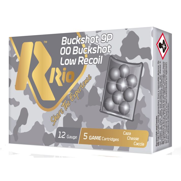 Rio Ammunition RBLR129 Royal Buck Low Recoil 12Gauge 2.75" 9Pellets 00Buck Shot 5 Per Box/50 Case