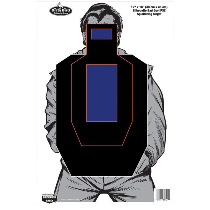 Birchwood Casey 35721 Dirty Bird Bad Guy IPSC Silhouette Tagboard Hanging Pistol 12" x 18" Black/Blue/White 100 Per Pkg