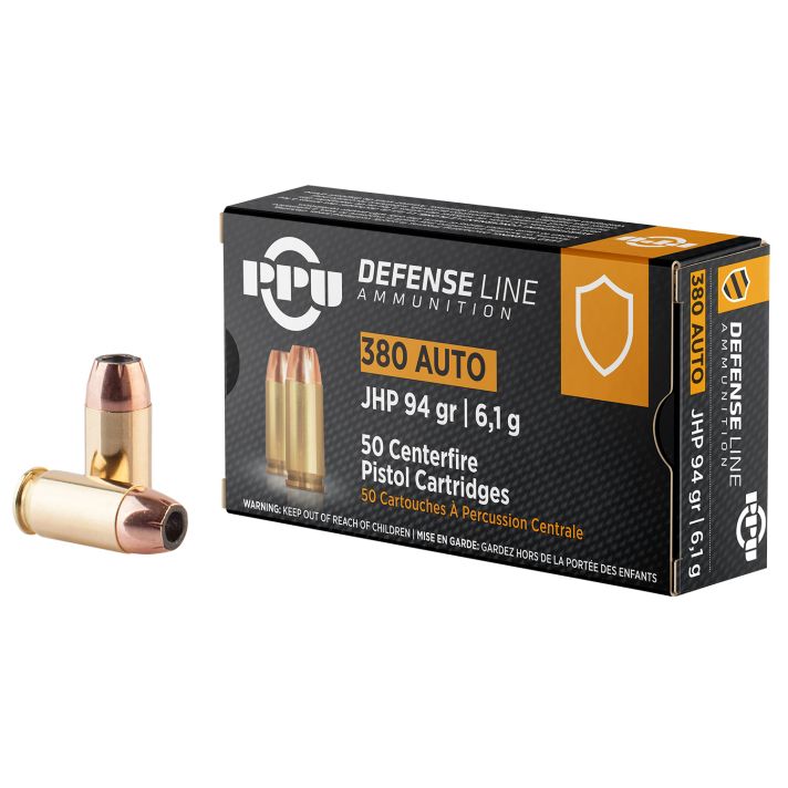 PPU PPD380A Defense380ACP 94gr Jacketed Hollow Point 50 Per Box/20 Case