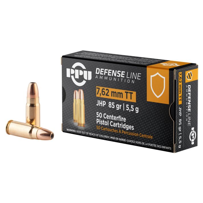 PPU PPD7T Defense7.62x25mmTokarev 85gr Jacketed Hollow Point 50 Per Box/10 Case