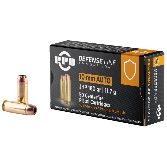 PPU PPD10 Defense10mmAuto 180gr Jacketed Hollow Point 50 Per Box/10 Case
