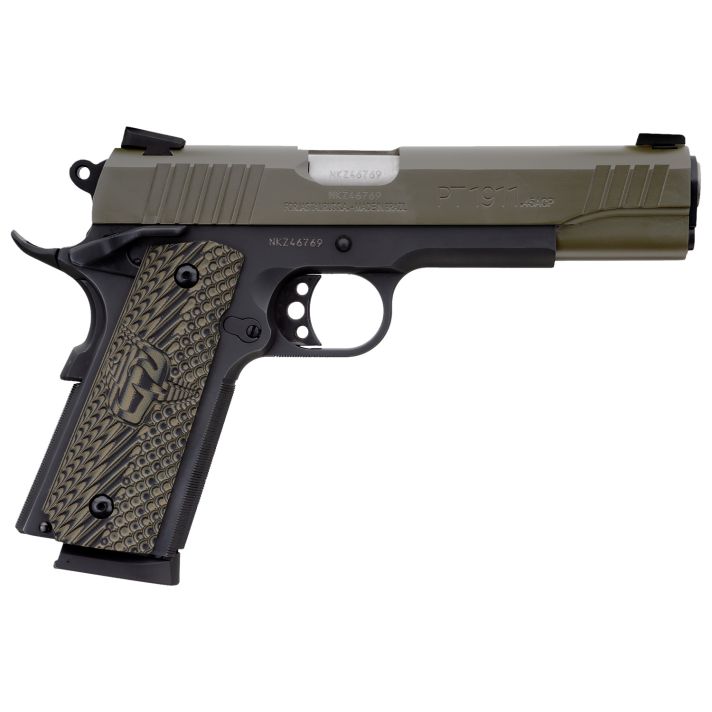 Taurus 1191101MGVZ 191145 ACP 8+1 5" Barrel, Matte Black Finish Beavertail Frame, Serrated Mil-Spec Green Cerakote Slide & Brown VZ Operator II Grip