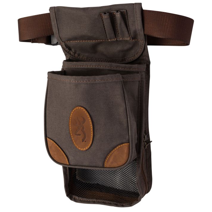 Browning 121388693 Lona Deluxe Shell Pouch Flint Canvas/Leather Belt Mount Adjustable