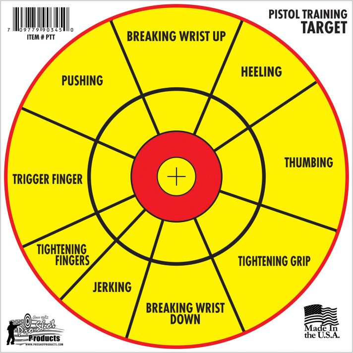 Pro-Shot PTT6PK Pistol Training12" Diagnostic Bullseye Hanging Paper Yellow/Red Impact Enhancement 6 Pack