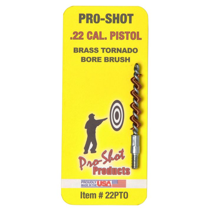 Pro-Shot 22PTO Tornado Bore Brush .22 Cal Pistol #8-32 Thread Brass Spiral Wound Loop