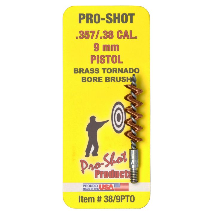 Pro-Shot 389PTO Tornado Bore Brush .38/ 9mm Cal Pistol #8-32 Thread Brass Spiral Wound Loop