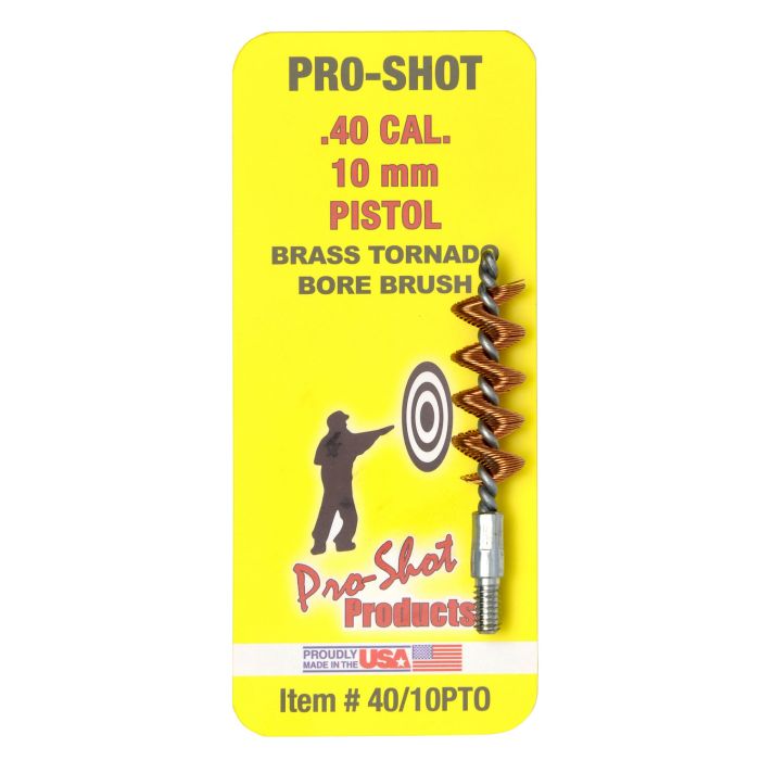 Pro-Shot 4010PTO Tornado Bore Brush .40/ 10mm Cal Pistol #8-32 Thread Brass Spiral Wound Loop
