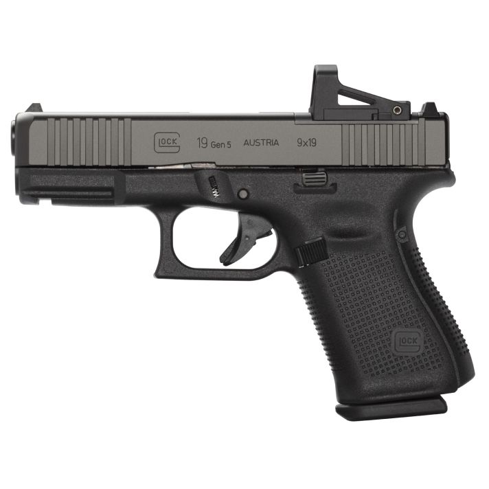 Glock PA195S201MOS G19 Gen5 Compact MOS 9mm Luger 4.02" 10+1 Overall Black Finish with nDLC Steel with Front Serrations & MOS Cuts Slide, Rough Texture Interchangeable Backstraps Grip & Fixed Sights