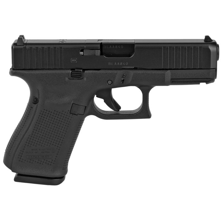 Glock PA195S203MOS G19 Gen5 Compact MOS 9mm Luger 4.02" 15+1 Overall Black Finish with nDLC Steel with Front Serrations & MOS Cuts Slide, Rough Texture Interchangeable Backstraps Grip & Fixed Sights