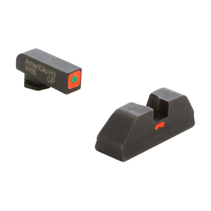 AmeriGlo GL616 CAP Sight Set for GlockGreen Tritium Orange Outline Front Sight Orange-Bar Rear Sight