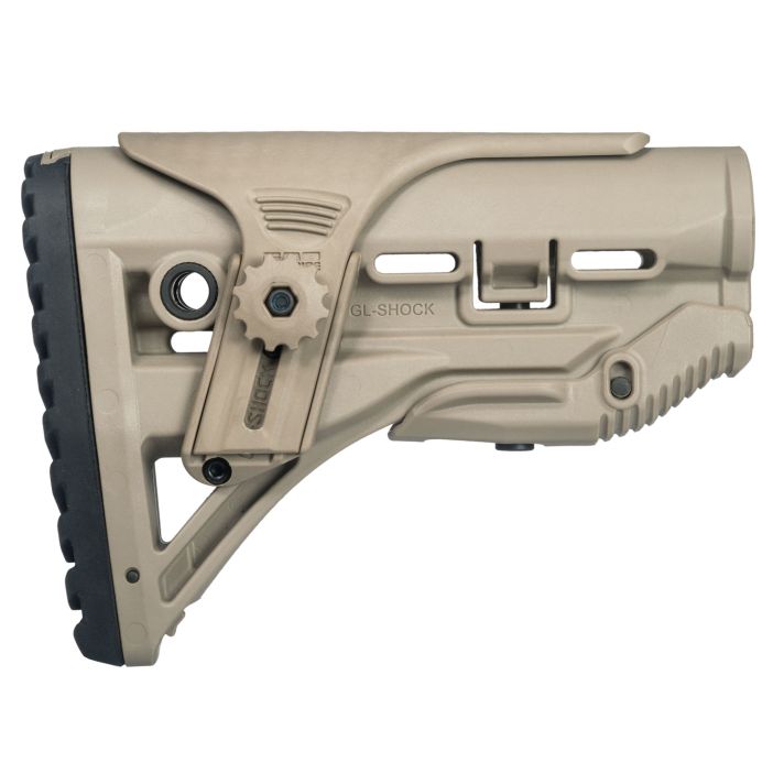 FAB Defense FXGLSHOCKCP GL-ShockButtstock for AR-15/ M16/ M4 w/Adjustable Cheek-Rest & Anti-Rattle Mechanism Flat Dark Earth Mil-Spec Reinforced Polymer