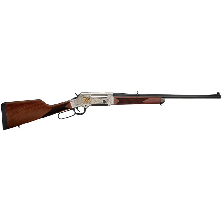 Henry H014WL243 Long Ranger Wildlife Full Size 243 Win 4+1 20" Blued Steel Barrel, Engraved Nickel-Plated w/24K Gold Inlay Steel Receiver, American Walnut Stock Right Hand