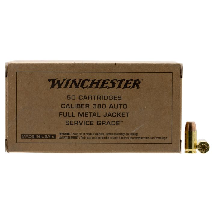 Winchester Ammo SG380W Service Grade380ACP 95gr Full Metal Jacket Flat Nose 50 Per Box/10 Case