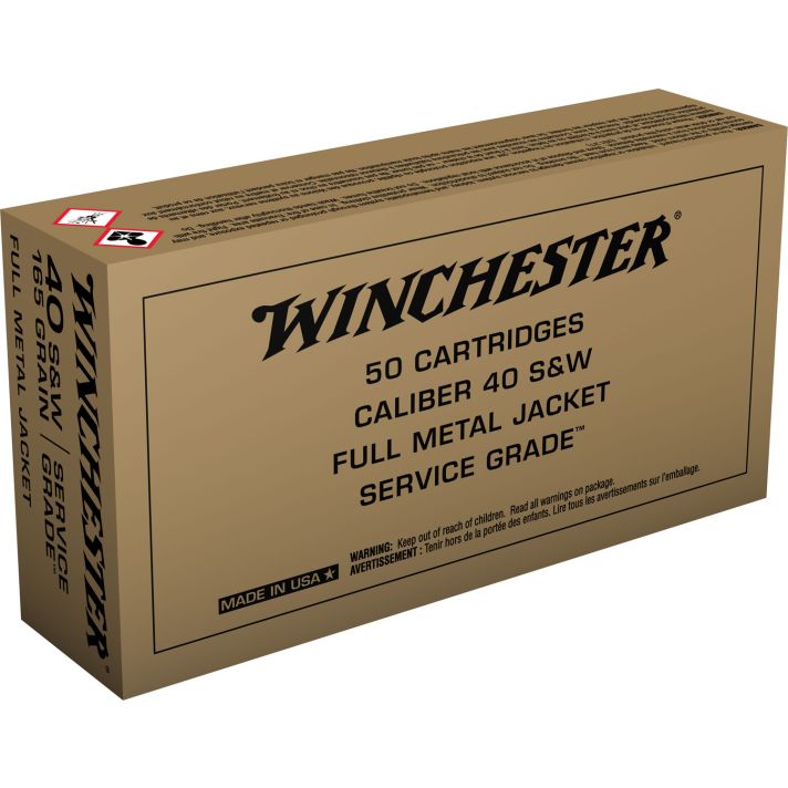 Winchester Ammo SG40W Service Grade40S&W 165gr Full Metal Jacket Flat Nose 50 Per Box/10 Case