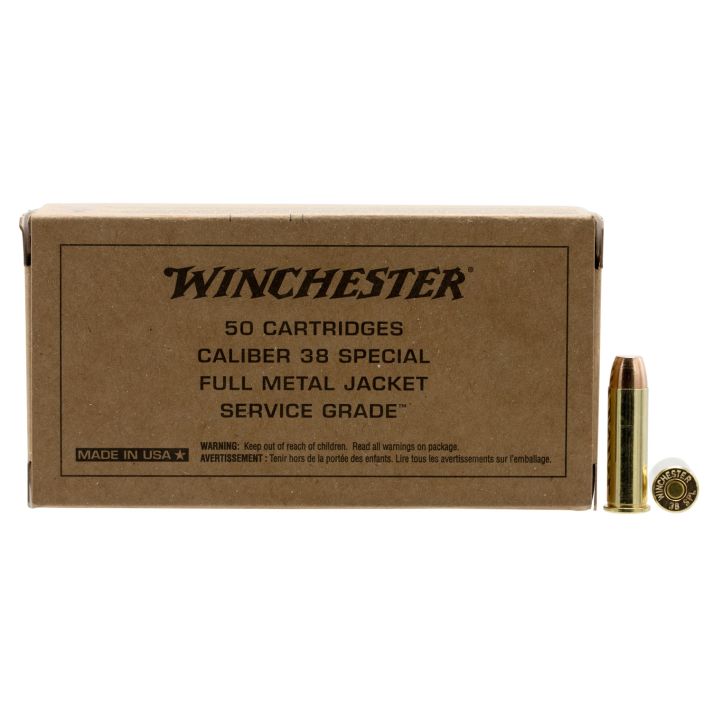 Winchester Ammo SG38W Service Grade38Special 130gr Full Metal Jacket Flat Nose 50 Per Box/10 Case