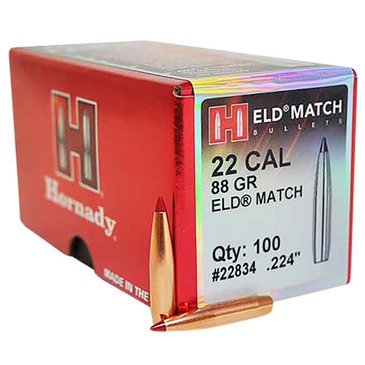 Hornady 22834 ELD Match22 Cal .224 88 gr Extremely Low Drag Match 100 Per Box/ 25 Case
