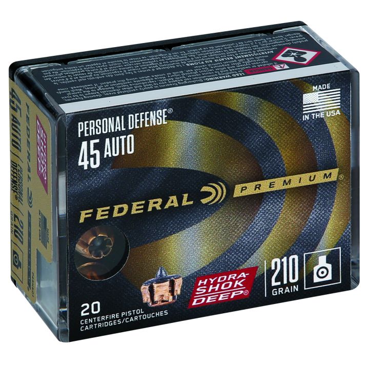 Federal P45HSD1 Premium Personal Defense 45ACP 210gr Hydra-Shok Deep Hollow Point 20 Per Box/10 Case