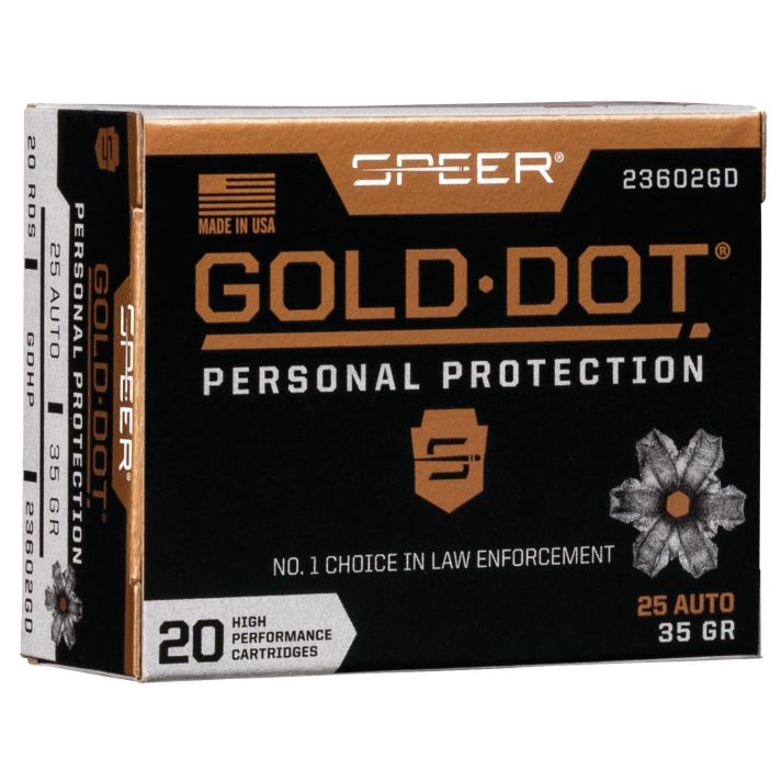 Speer 23602GD Gold Dot Personal Protection 25ACP 35gr Hollow Point 20 Per Box/10 Case