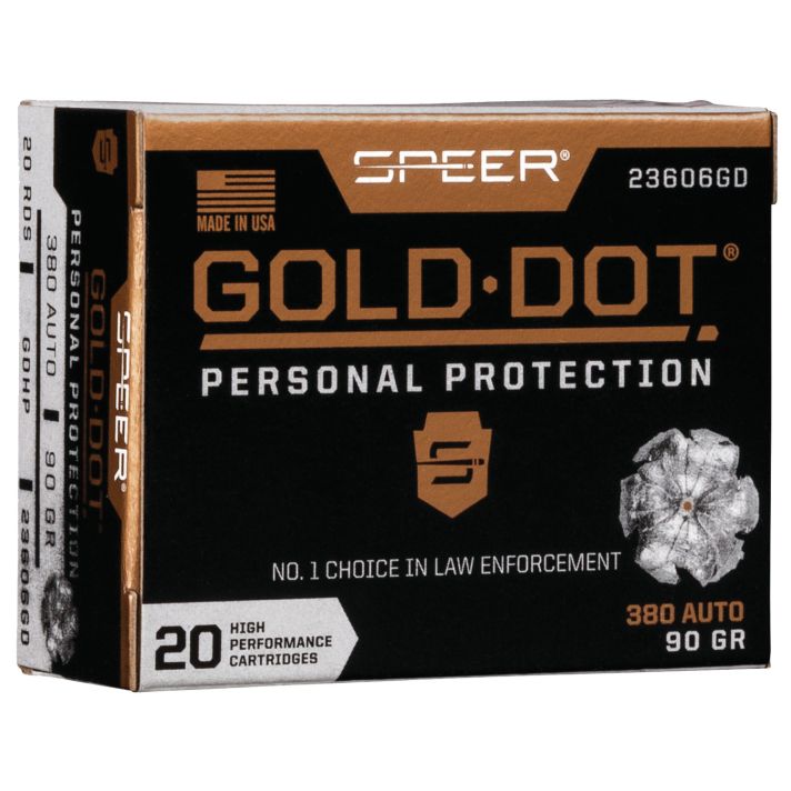 Speer 23606GD Gold Dot Personal Protection 380ACP 90gr Hollow Point 20 Per Box/10 Case