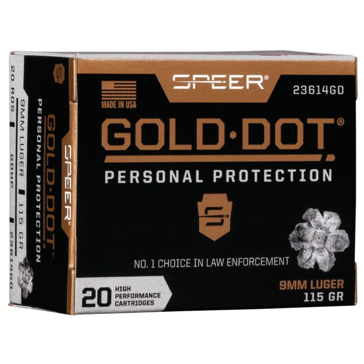 Speer 23614GD Gold Dot Personal Protection 9mmLuger 115gr Hollow Point 20 Per Box/10 Case