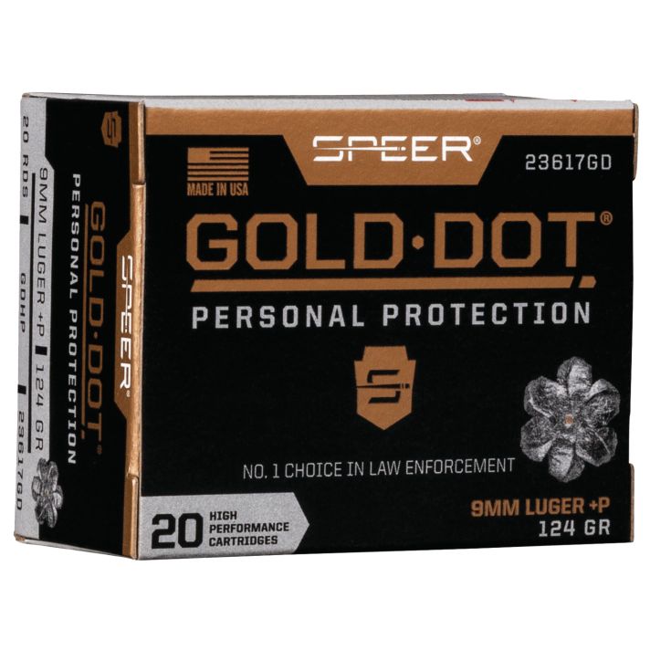 Speer 23617GD Gold Dot Personal Protection 9mmLuger+P 124gr Hollow Point 20 Per Box/10 Case