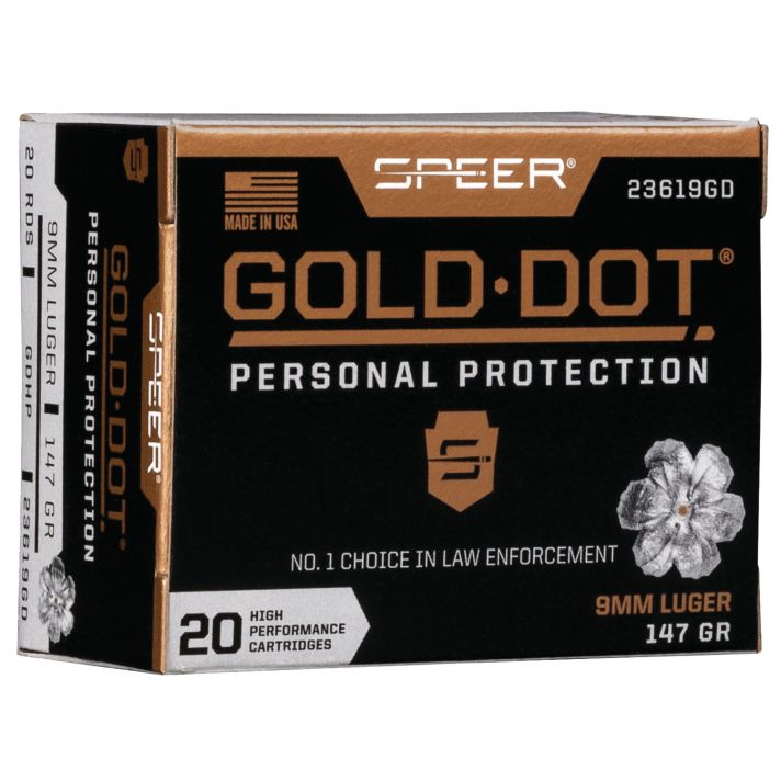 Speer 23619GD Gold Dot Personal Protection 9mmLuger 147gr Hollow Point 20 Per Box/10 Case