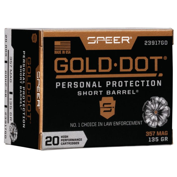 Speer 23917GD Gold Dot Personal Protection Short Barrel 357Mag 135gr Hollow Point 20 Per Box/10 Case