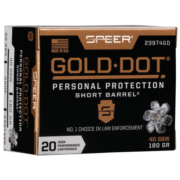 Speer 23974GD Gold Dot Personal Protection Short Barrel 40S&W 180gr Hollow Point 20 Per Box/10 Case