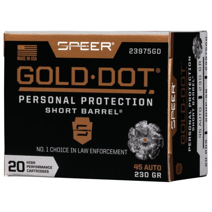 Speer 23975GD Gold Dot Personal Protection Short Barrel 45ACP 230gr Hollow Point 20 Per Box/10 Case