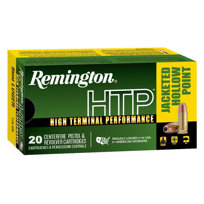 Remington Ammunition 28288 HTP9mmLuger 115gr Jacketed Hollow Point 20 Per Box/25 Case