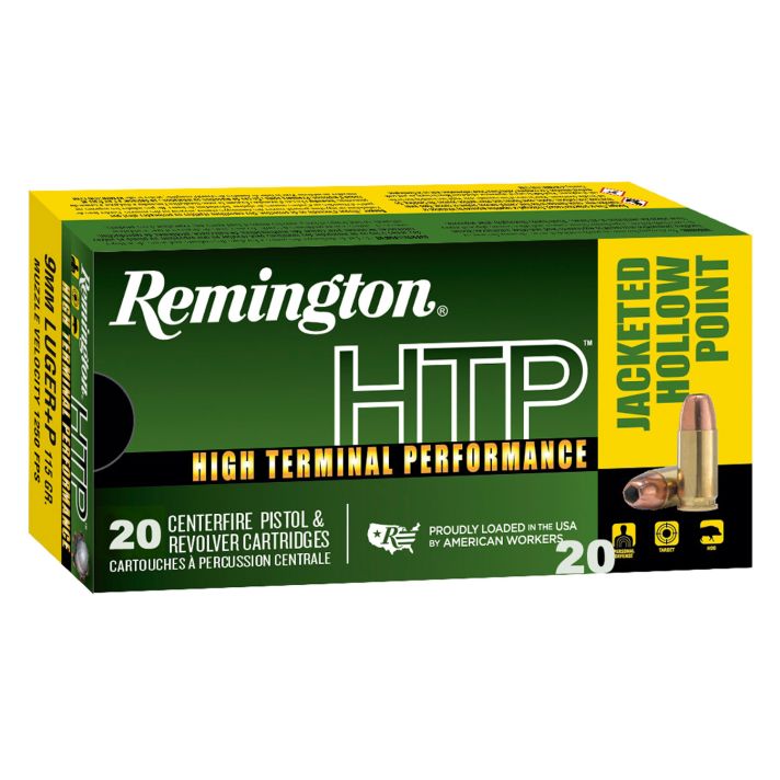 Remington Ammunition 28293 HTP9mmLuger+P 115gr Jacketed Hollow Point 20 Per Box/25 Case