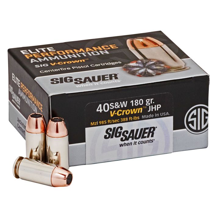 Sig Sauer E40SW250 Elite Performance40S&W 180gr V-Crown Jacketed Hollow Point 50 Per Box/10 Case