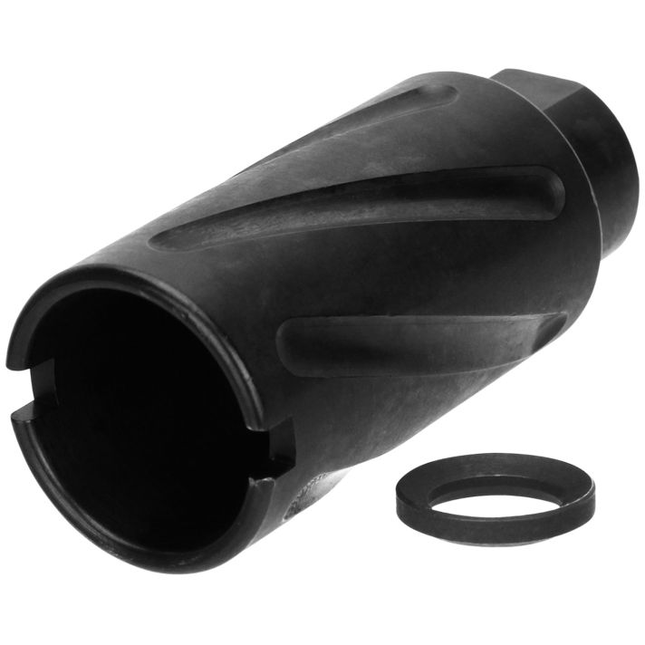 TacFire MZ10079MMN Spiral Fluted Muzzle Brake Black Oxide Steel with 1/2"-36 tpi Threads, 2.60" OAL & 1.12" Diameter for 9mm Luger AR-Platform