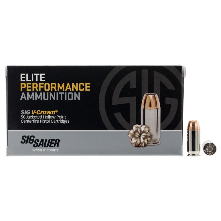 Sig Sauer E45AP250 Elite Performance45ACP 230gr V-Crown Jacketed Hollow Point 50 Per Box/10 Case