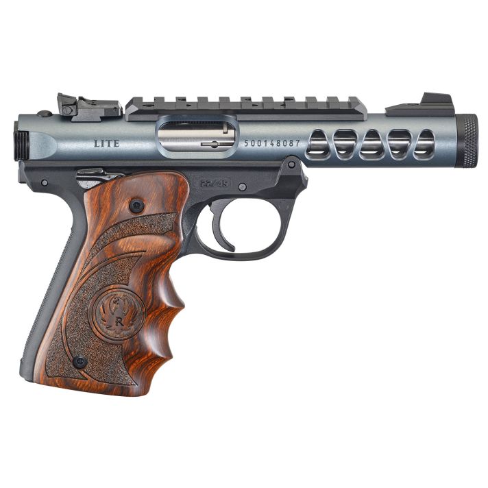 Ruger 43921 Mark IV 22/45 *MA Compliant 22 LR 10+1 4.40" Satin Stainless Steel Barrel, Diamond Gray Anodized Ventilated Aluminum w/Picatinny Rail Slide, Contoured Wood Laminate Grip