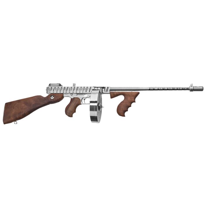 Thompson T150DCRTS 1927A-1 Deluxe 45 ACP Caliber with 16.50" Barrel, 20+1 Capacity (Stick), 50+1 Capacity (Drum), Hard-Chrome w/Tiger Stripe Metal Finish, American Walnut Stock Wood Grip Right Hand
