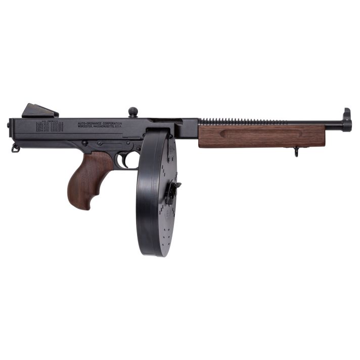 Thompson TA5100D 1927A-1 Lightweight Deluxe 45 ACP Caliber with 10.50" Barrel, 100rd Capacity (Drum), Black Hard Coat Anodized Metal Finish, American Walnut Grip, Right Hand