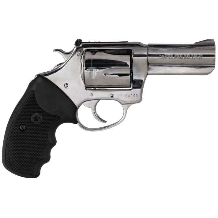 Charter Arms 73539 Mag PugLarge 357 Mag, 5 Shot 3" High Polished Stainless Steel Barrel, Cylinder & Frame w/Black Finger Grooved Rubber Grip