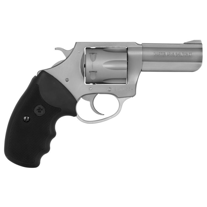 Charter Arms 73802 PitbullLarge 380 ACP 6 Shot 3" Stainless Steel Barrel & Cylinder, Anodized Aluminum Frame w/Black Finger Grooved Rubber Grip