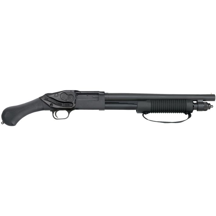 Mossberg 50638 590 Shockwave 12 Gauge Pump 3" 5+1 14.38" Matte Blued Heavy-Walled Barrel, Drilled & Tapped Matte Blued Stainless Steel Receiver, Black Raptor Birdshead Grip, Crimson Trace Lasersaddle